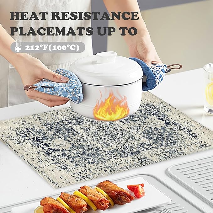 Placemats Set of 4 Vintage Boho Ethnic Carpet Place Mats Washable Table Dinner Mats Linen Table Mats for Kitchen Dining Party Home Kitchen Decor 12x18 Inch