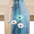 Daisy Table Runner, Vintage Blue Style Wild Flower Table Decor for Home Kitchen Dining Patio Holiday Party Indoor Outdoor Table Decorations 13x72 inch