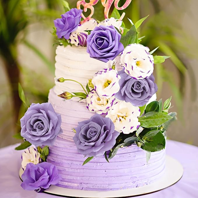 AGIRL Artificial Flowers Combo Silk Mix Purple Fake Flowers with Stems for DIY Wedding Bouquets Centerpieces Arrangements Table Chair Decor Baby Shower Home Decor