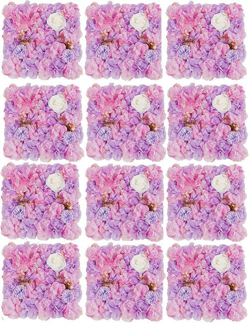 12Pcs Artificial Flower Wall Panel 3D Floral Backdrop Wall 15" X 15" Flower Panel Decor Flower Backdrop Faux Rose Panels for Party Home Background Decor, Pink