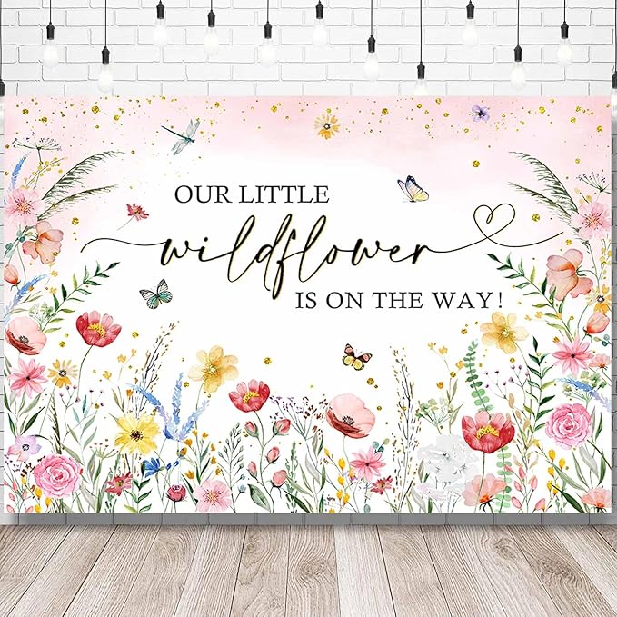 Sensfun Wildflower Baby Shower Backdrop A Little Wildflower is On The Way Baby Shower Decorations Pink Floral She is a Wildflower Baby Girl Party Photography Background Photo Booth Props 7x5ft
