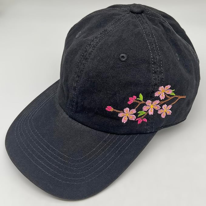 Cute Flower Hat, Elegant Floral Embroidered Adjustable Baseball Cap for Men Women, Gifts for Flower Lovers, Black
