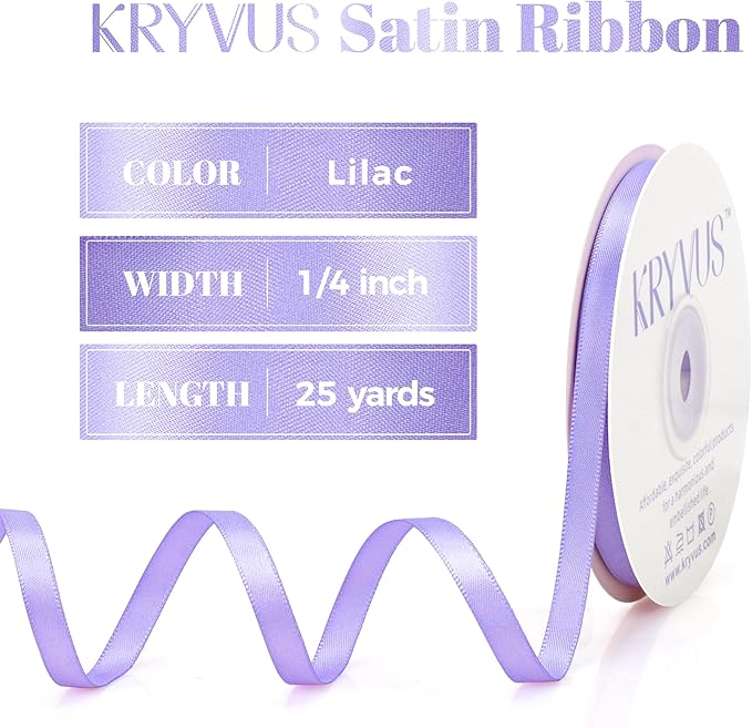 Lilac Satin Ribbon, Double Faced 1/4 Inch X 25 Yards Lilac Ribbon, Premium Satin Ribbon for Gift Wrapping, Crafts, Hair Bow Making, Sewing, Flower Bouquet, Wedding Party Decor
