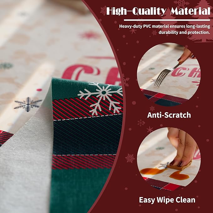 Christmas Rectangle Table Cloth,100% Waterproof Tablecloth,Christmas Decorations for Home, Vinyl Tablecloth Plastic Table Cover for Party，Picnic,Dining,Outdoor 52" x 70",Crimson Checked