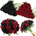 80 Pcs Roses Artificial Flowers, Silk Black & Red Artificial Flowers Petals Long Stem Roses for Wedding Bouquet Home Party Decor