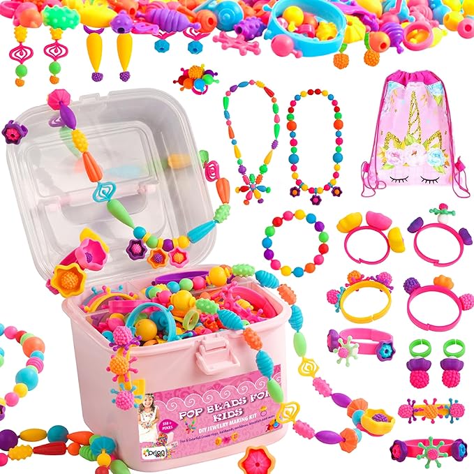 Orian Pop Beads Jewelry Making Kit for Girls, 500+ Piece Set for Girls Ages 3 and Up,Colorful Snap Beads,Bracelet,Necklaces and Rings Unicorn Gift Bag