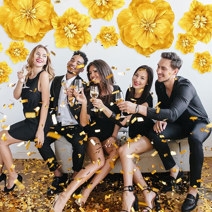 Giant Paper Flowers Artificial Large Paper Flower Decoration for Handcrafted Wall Backdrop Christmas Mexican Wedding Graduation Bridal Shower Birthday Party Supplies(Gold,12 Pcs)