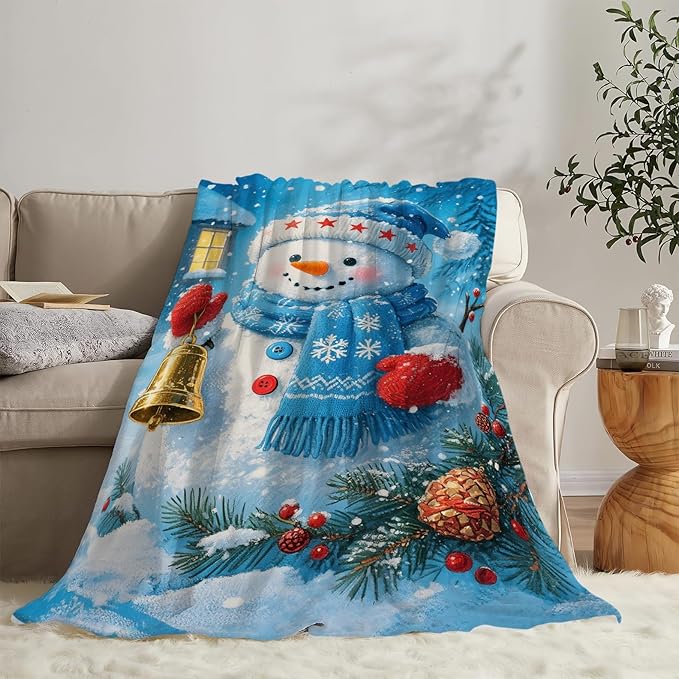 Snowman Blanket Christmas Throw Blanket Winter Snow Soft Cozy Fleece Fuzzy Stuffed Plush Flannel Gifts for Girls Women Boys Kids Adults 60"X80"