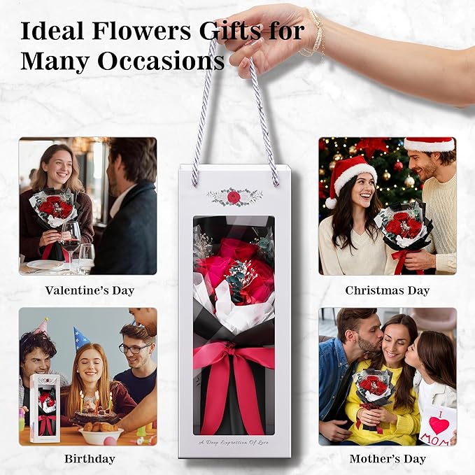 Flower Bouquet Gifts for Her, Flowers for Delivery Prime, Preserved Roses Flower Gifts for Women, Valentines Flowers, Mom Gifts from Daughter Son, Birthday Gifts, Real Roses,Red Roses