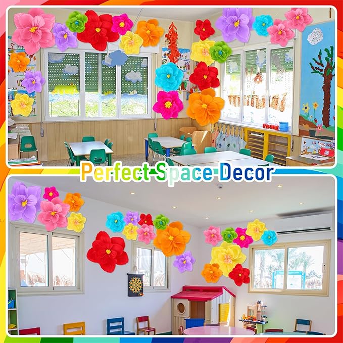 Giant Paper Flowers Artificial Large Paper Flower Decoration for Handcrafted Wall Backdrop Christmas Mexican Wedding Graduation Bridal Shower Birthday Party Supplies(Mexican Fiesta,24 Pcs)