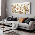 JuhaiArt Gold Wall Decor White 3D Floral Wall Art Elegant Flower Canvas Decor for Bedroom Living Room Office Picture Artwork 24" x 48"