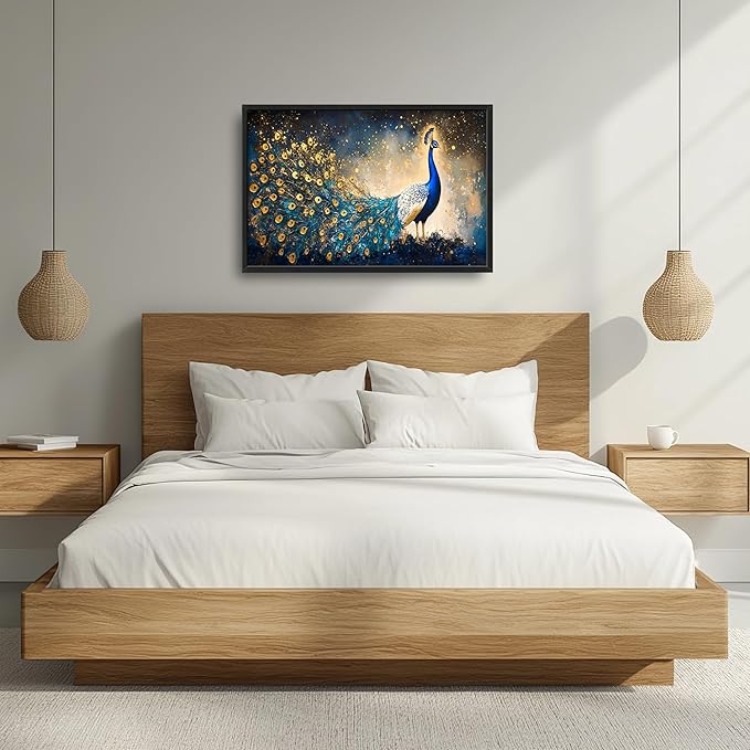 Peacock Large Wall Art Framed Gold Wall Decor for Living Room Mountain Peacock Pictures Oversized Canvas Print Painting Modern Extra Large Framed Artwork for Bedroom Office Home Decor 36"x24"