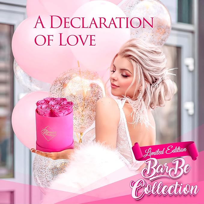 GLAMOUR BOUTIQUE Eternal Preserved Roses in a Box - Flowers Forever, Rose Forever in a Box for Wife, Birthday Gifts for Her, 7 Roses, Velvet Pink