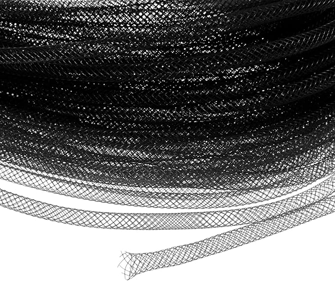 Mesh Tube Ribbon 45 Yards, 4mm Elastic Fabric Ribbons Mesh Tubing for Crafts/Gift Wrapping/Flower Bouquets/Wedding/Birthday/Holiday/Wreaths Christmas/Decoration[Black]