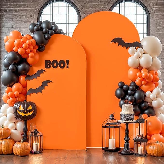 Orange Arch Backdrop Covers - 7.2FT, 6FT Spandex Fitted Wedding Arch Stand Covers Round Top Chiara Stretchy Arch Backdrop Cover for Thanksgiving Wedding Birthday Party Decoration
