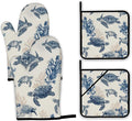 Turtle Coral Oven Mitts and Pot Holders Set,Kitchen Oven Gloves and Pot Holder with Heat Resistant Non Slip for Cooking Baking Grilling(4 Piece Set)