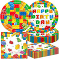 40Pcs Building Block Birthday Decorations Baby Shower Block Plates and Napkins Party Supplies Building Block Party Decorations