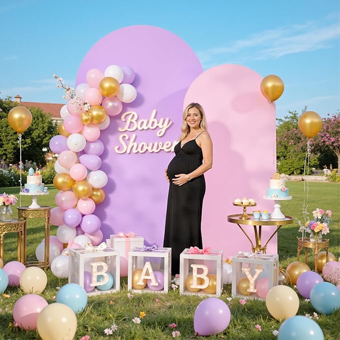 Pink Purple Arch Backdrop Cover Set of 2-7.2ft 6ft Dual Color Wedding Arch Cover-Wrinkle Free Stretchy Spandex Fitted Chiara Arch Stand Cover for Birthday Mermaid Party Baby Shower Photo Photography