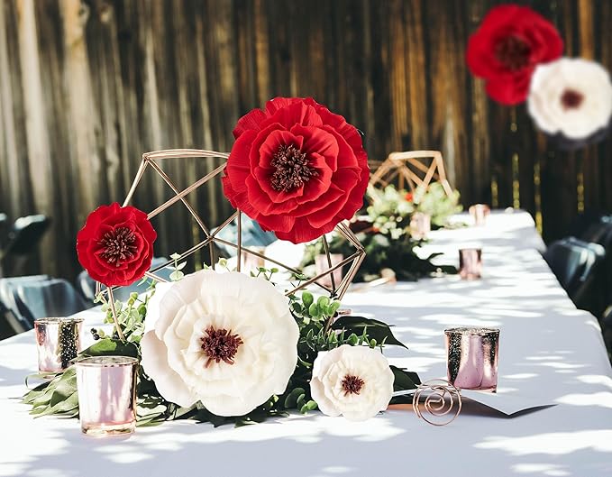 Paper Flower Decorations for Wall, Flower Wall Decor for Birthday Wedding Backdrop Baby Nursery Wall Decor Baby Showers Bridal Shower (Red+White, 6Pcs)