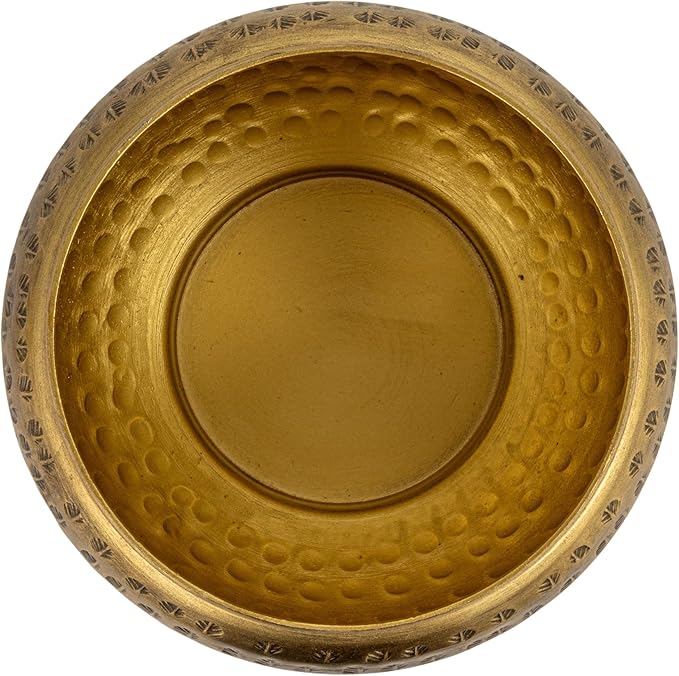Round Hammered Metal Container with Butterfly Finial, Brass Finish