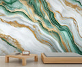 Green Gold Marble Wall Mural, Elegant Marble 3D Wall Murals, Luxury Stone Texture Wallpaper Mural, for Living Room Bedroom Large Wallpaper Indoor Decor 177.16" W x120 H