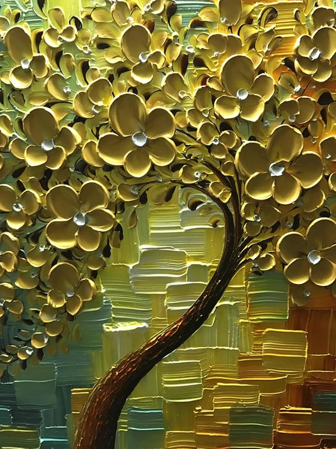 YaSheng Art - hand-painted Oil Painting On Canvas textured wall art golden Flowers Paintings Modern Home Decor Wall Art bedroom aesthetic Abstract Art picture Ready to hang 30x30inch