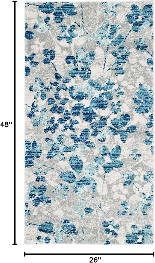 SAFAVIEH Evoke Collection 2'2" x 4' Grey/Light Blue EVK236J Floral Non-Shedding Living Room Bedroom Accent Rug