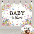 Baby in Bloom Backdrop Wildflower Baby Shower Party Photography Background Spring Floral Gold Glitter Butterfly Banner for Girls Baby Shower Newborn Birthday Party Decorations (94X70 inch (8x6FT))