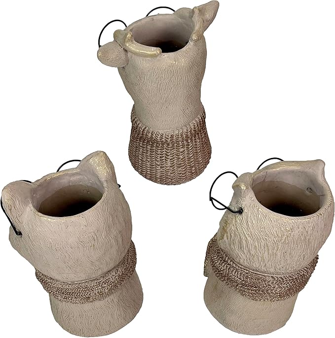 Set of 3 Bespectacled Animal Cement Vases – Fox, Owl, Deer, Gold Accents, Knit Textured Scarves, Real Wire Glasses, Whimsical Decorative Planters for Indoor Plants, Eclectic Gift for Home or Office