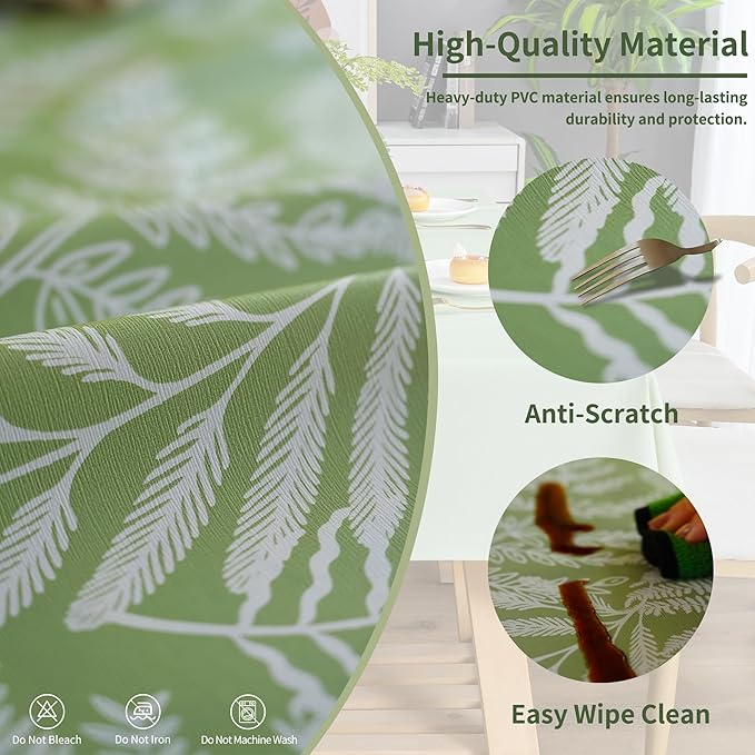 Square Table Cloth,100% Waterproof Tablecloth Oil Proof Spill Proof Vinyl Table Cloth, Wipe Clean Plastic Table Cover for Dining, Camping, Indoor and Outdoor 54" x 54",Green Leaves