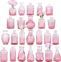 Pink Glass Bud Vase Set of 24, Small Flower Vases for Centerpieces in Bulk, Mini Vintage Vase for Wedding Decor, and Home Table Décor