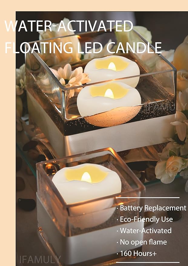Floating Candles, 12 Packs 2.3 Inch Flameless LED Candle, 160+ Hour Battery Operated Waterproof Tealights for Wedding Centerpieces Marriage Proposals Pool Party Cylinder Vases Spa Christmas New Year