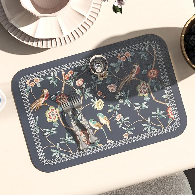 patdrea Blue Chinoiserie Rectangular PVC Placemats, Pack of 6, Waterproof Insulation, Soft and Durable, Suitable for Dining Table, Kitchen and Coffee Table Decoration,12"*17"