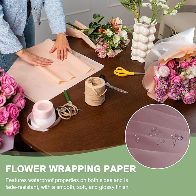 PATIKIL Flower Gift Wrapping Paper, 20 Sheets Waterproof Bouquet Paper Wrap Florist Supplies Packaging Floral Papers for Wedding DIY Craft Valentine Mother's Day, Dark Red