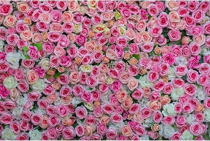 Colorful Flowers Backdrop Pink Red Roses Flowers Floral Wall Photography Background Anniversary Birthday Baby Shower Wedding and Love Backdrops Decor Children Adults Video Studio Prop 10x6.5ft