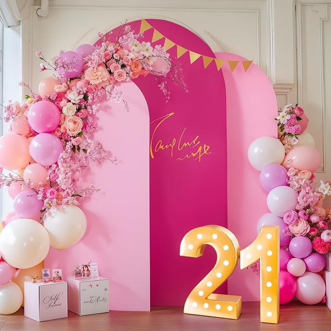 Gradient Pink Arch Backdrop Cover 6FT 5FT 4FT Arch Covers Stretchy Backdrop Set of 3, Party Arch Cover Spandex Fitted Fabric Hot Pink Wedding Arch Covers for Baby Shower Birthday Party Decoration