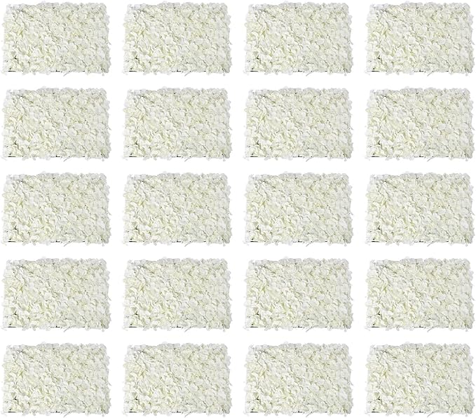 16"x 24" Artificial Flower Wall Panels,Flower Wall Mat Silk Flower Panels for Outdoor Garden Backyard Fence Fence Privacy Screen and Indoor Wall Decor(20Pcs White,Style 2)