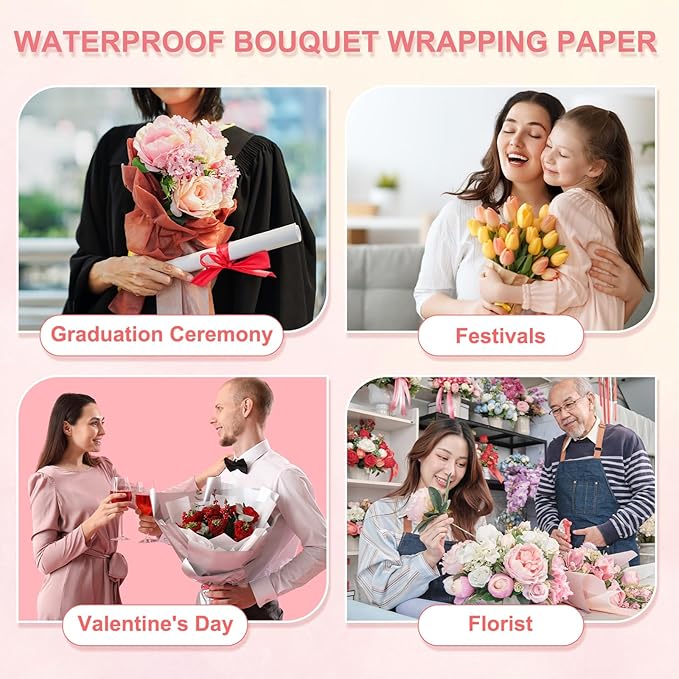 YELARXI Flower Wrapping Paper, Cotton Wrapping Flower Paper, Non-Woven Waterproof Floral Bouquet Wraps - Fitting for (Florist Supplies/Gift) 22 x 22 Inch & 40 Pack & Light Purple