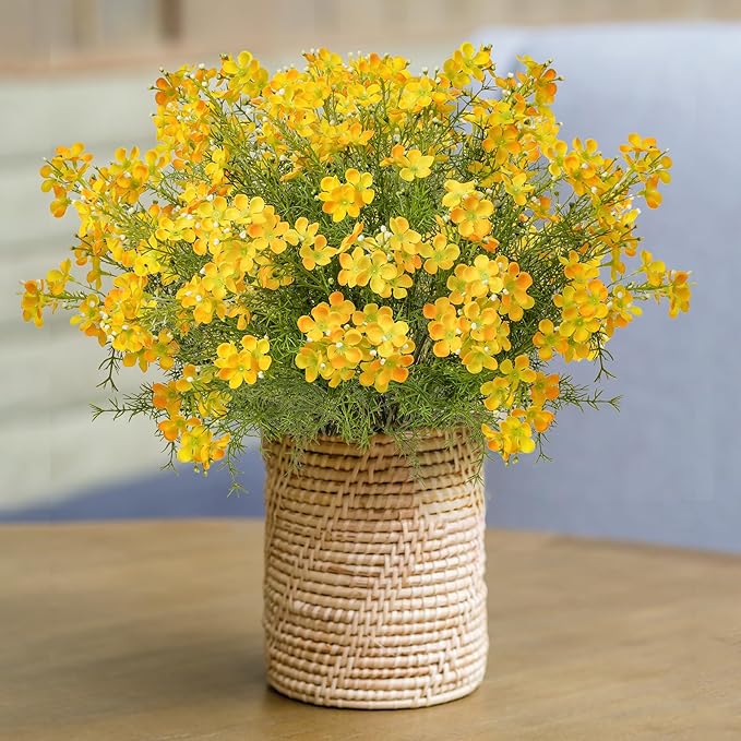 Spring Decorations for Home Fake Flowers Hydrangea Artificial Plants Indoor Mantle Decor Plastic Flowers Artificial Plants Outdoor Garden Decor Hanging Plants 6pcs Yellow Flowers