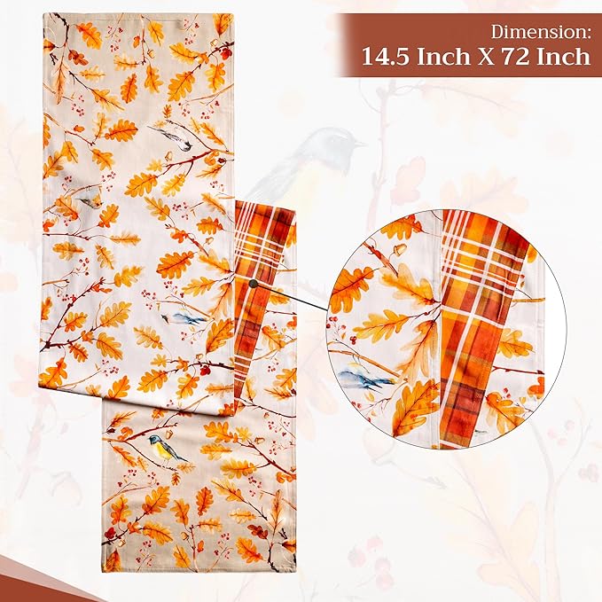 Maison d' Hermine Table Runner 100% Cotton Double Layer Table Runners 72 inches Long for Thanksgiving Christmas Decorations Home Kitchen Dining Party Wedding (Oak Leaves, 14.5" x 72")