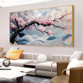 Japanese Cherry Blossom Canvas Wall Art, Sakura Tree Canvas Print, Pink Floral Pictures, Cherry Blossom Tree Wall Art, Flower Branch Decor, Nature Prints for Living Room (Gold Framed, 31"x15" | 80x40cm)