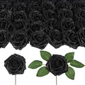Fake Black Roses 30PCS Glitter Roses 3.15" Artificial Foam Flowers for Wedding Christmas DIY Wreath Home Table Floral Arrangement(Black)