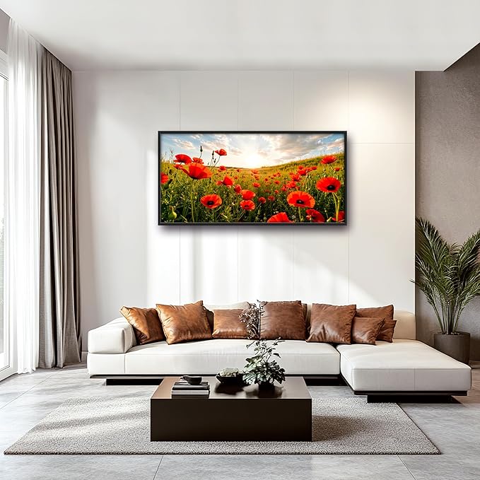 Framed Large Pictures Wall Art for Living Room, Red Poppies Flower Oversized Wall Decor Poppy Floral Nature Scenery Canvas Print Painting Extra Large Framed Artwork for Bedroom Office 60"x30"