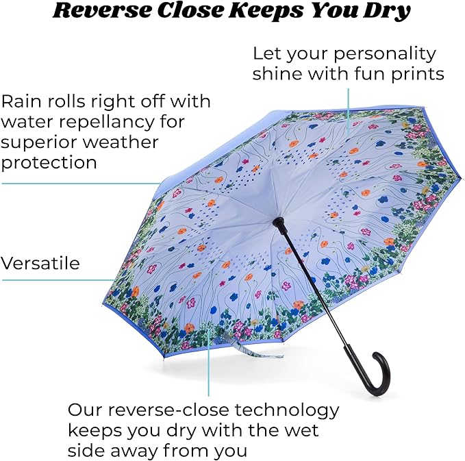 Totes Auto Reverse Close Windproof Stick Inbrella with Water Repellent Protection