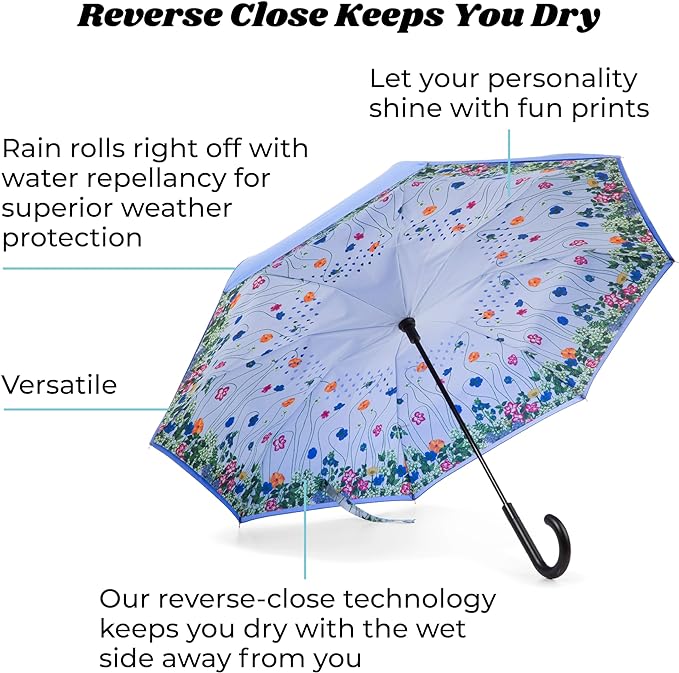 Totes Auto Reverse Close Windproof Stick Inbrella with Water Repellent Protection