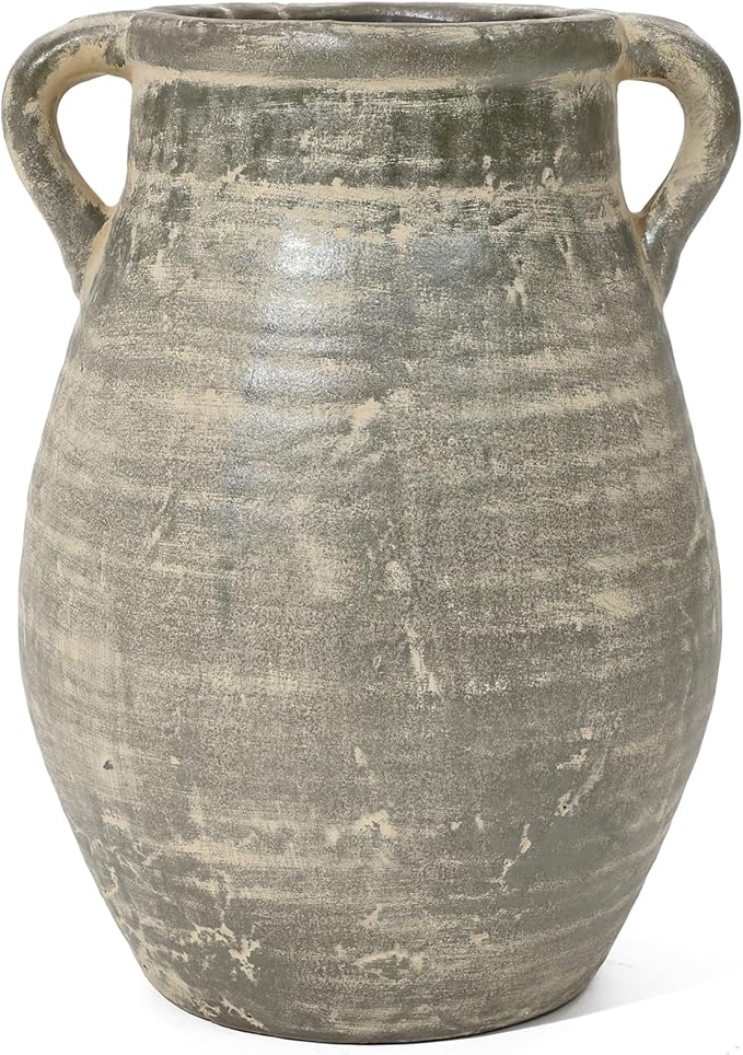 LuxenHome Rustic Ceramic Vase,12.5'' Tall Brown Terracotta Jug Pottery for Dining Table Decor,Farmhouse Decorative Flower Vase Shelf Decor Living Room Home Decor