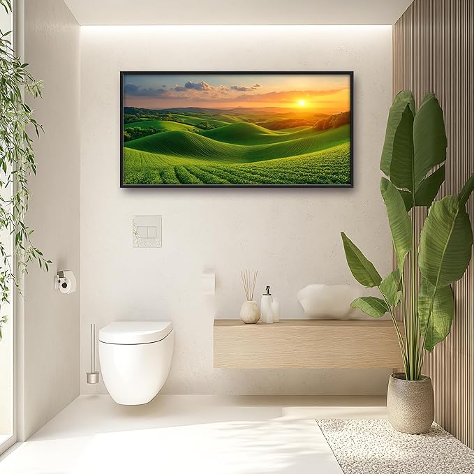 Framed Large Pictures Wall Art for Living Room, Sunset Nature Scenery Oversized Wall Decor Green Hills Landscape Canvas Print Painting Extra Large Framed Artwork for Bedroom Office 60"x30"