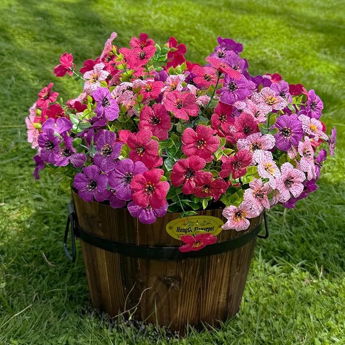 12 Bundles Artificial Flowers for Outdoor,No Fade UV Resistant Fake Flowers,Faux Plants for Outside Hanging Planters,Artificial Plants for Porch Garden Home Wedding Decor(Fuchsia,Purple,Pink)