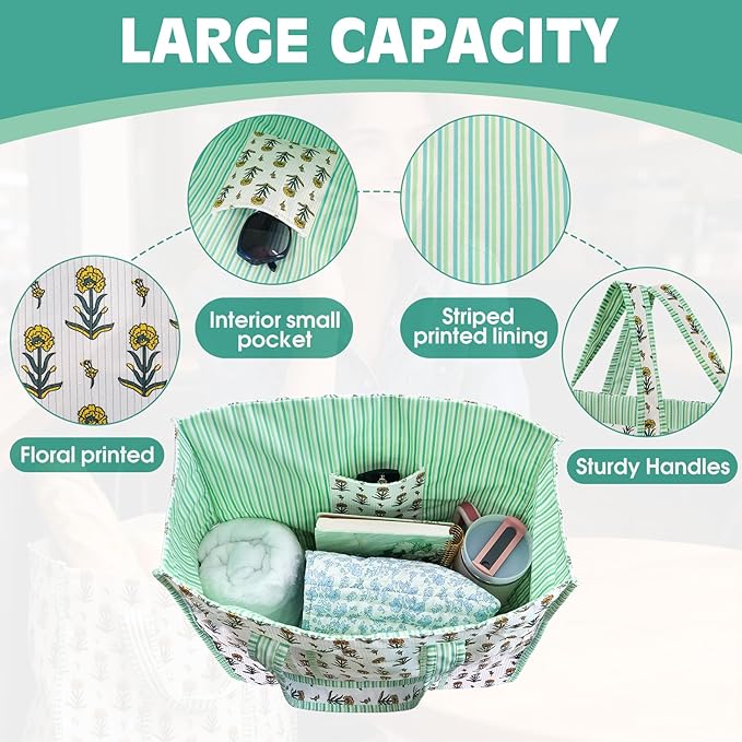 Floral Quilted Tote Bag Gifts for Women, Large Capacity Foldable Corduroy Handbags Christmas Birthday Gifts for Mom Wife Nurse, Reusable Grocery Bags for Work Shopping Travel Beach