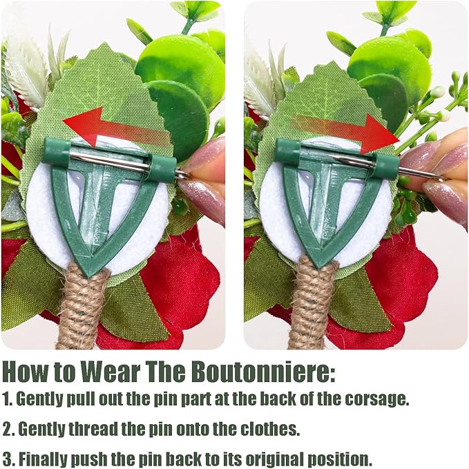 Ivory Rose Boutonniere for Men Wedding Set of 6 Groom Groomsmen Best Man Artificial Flowers Boutonniere for Wedding Ceremony Anniversary Prom Flowers Formal Dinner Party (6, Red, Middle)